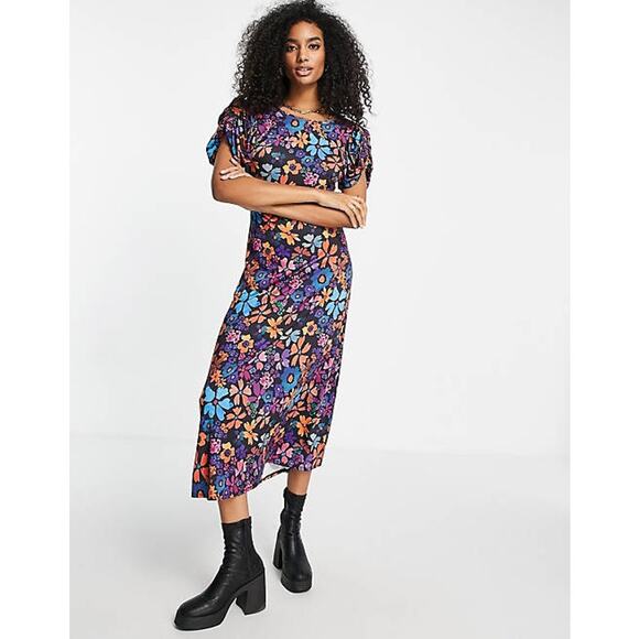 ASOS Multicolored Floral Tie Back Maxi Dress Size 10 - Picture 1 of 12